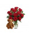 Twelve Premium Long Stemmed Roses with a Bear Twelve Premium Long Stemmed Roses with a Bear